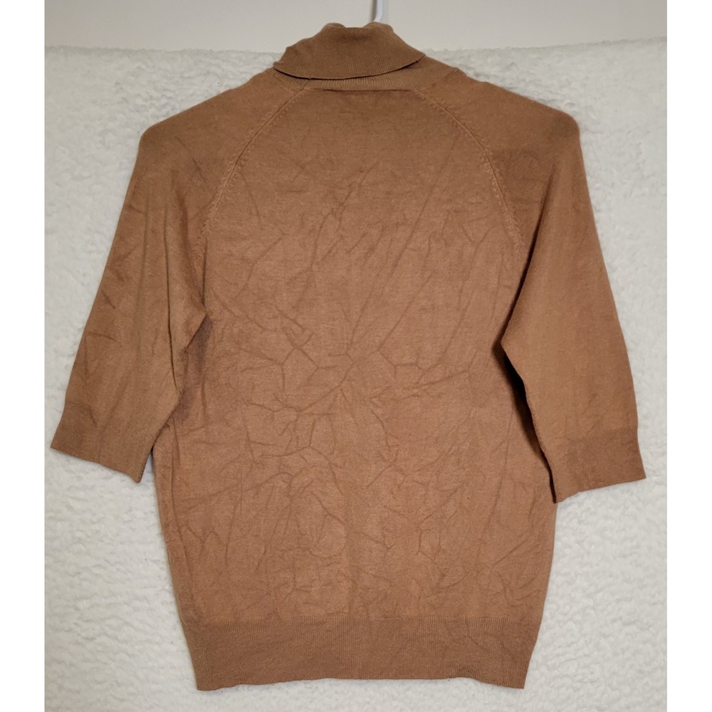 Zara Light Brown Short Sleeve Sweater Size Large Knit Turtleneck 1047 - Picture 2 of 5